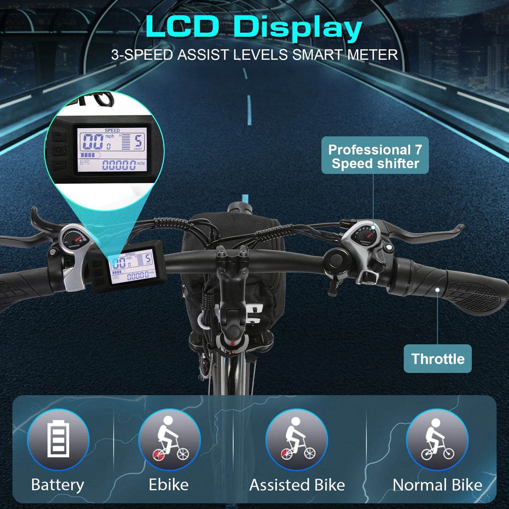 Vivi Electric Bike 26" City Commuter Electric Bike 48V 500W Step-Through Electric Bike 19.8MPH Electric Cruiser Bike Beach Bike with Cruise Control, UL2849 Certified