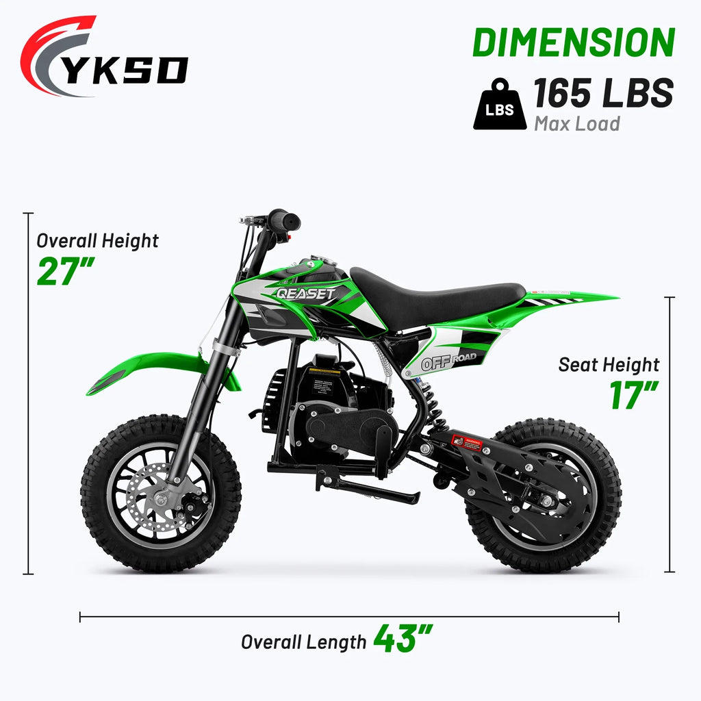 QEASET 49CC Dirt Bike, Gas Powered Mini Bike, Red