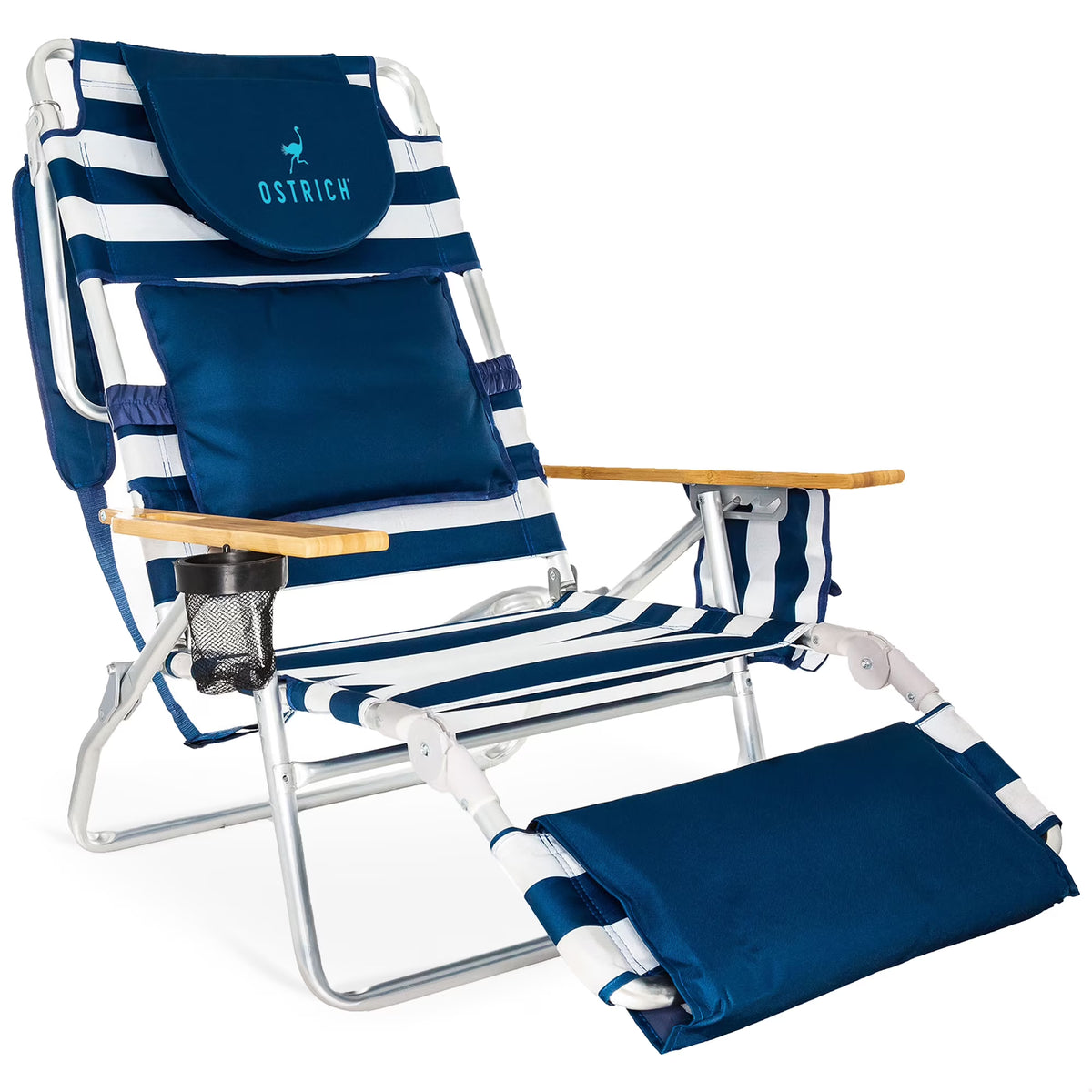 Ostrich Deluxe 3N1 Lightweight Outdoor Beach Lounge Chair w/Footrest, Pink