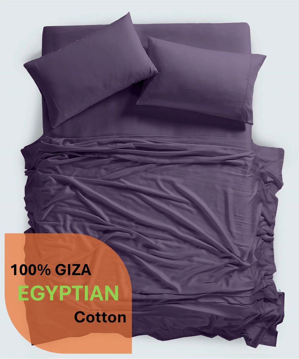 600 Thread Count, 100% Giza Egyptian Cotton Bedding Set, 4-PC Sheets Set, 15 Inch Deep Pocket of Fitted Sheet, Soft Sateen Weave Breathable - Black, Twin