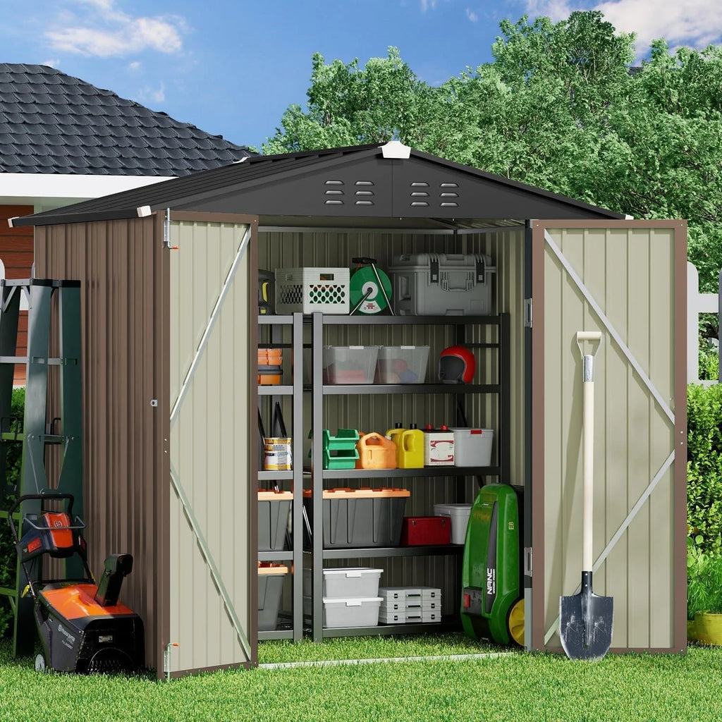 Lofka 6 x 4ft Shed and Outdoor Storage , Durable Metal Garden Shed  with Lockable Door, Weather-Resistant Steel Tool Shed for Backyard, Patio, Grey