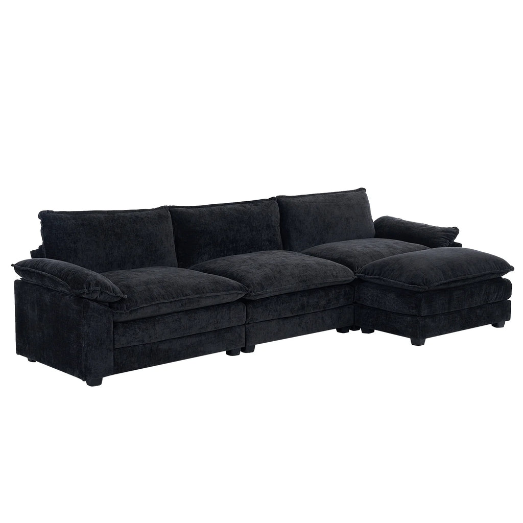 Zimtown Sectional Sofa with Ottoman, L Shaped Convertible Couch with Removable Chaise Chenille Fabric Sofa Set for 4-6 Persons Living Room Furniture Dark Grey