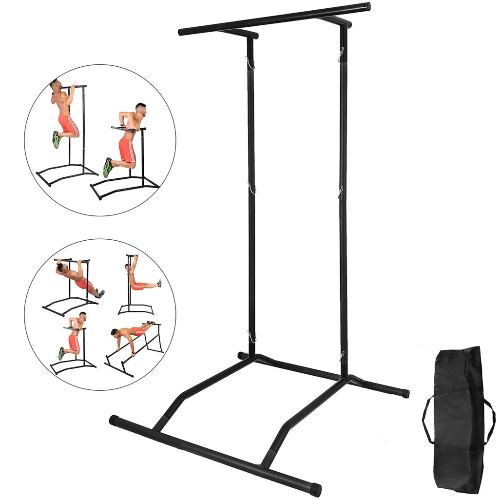VEVOR 330LBS Pull Up Bar Free Standing Dip Station, Portable Power Tower Multi-Station for Home Gym Fitness Equipment with Storage Bag,Black