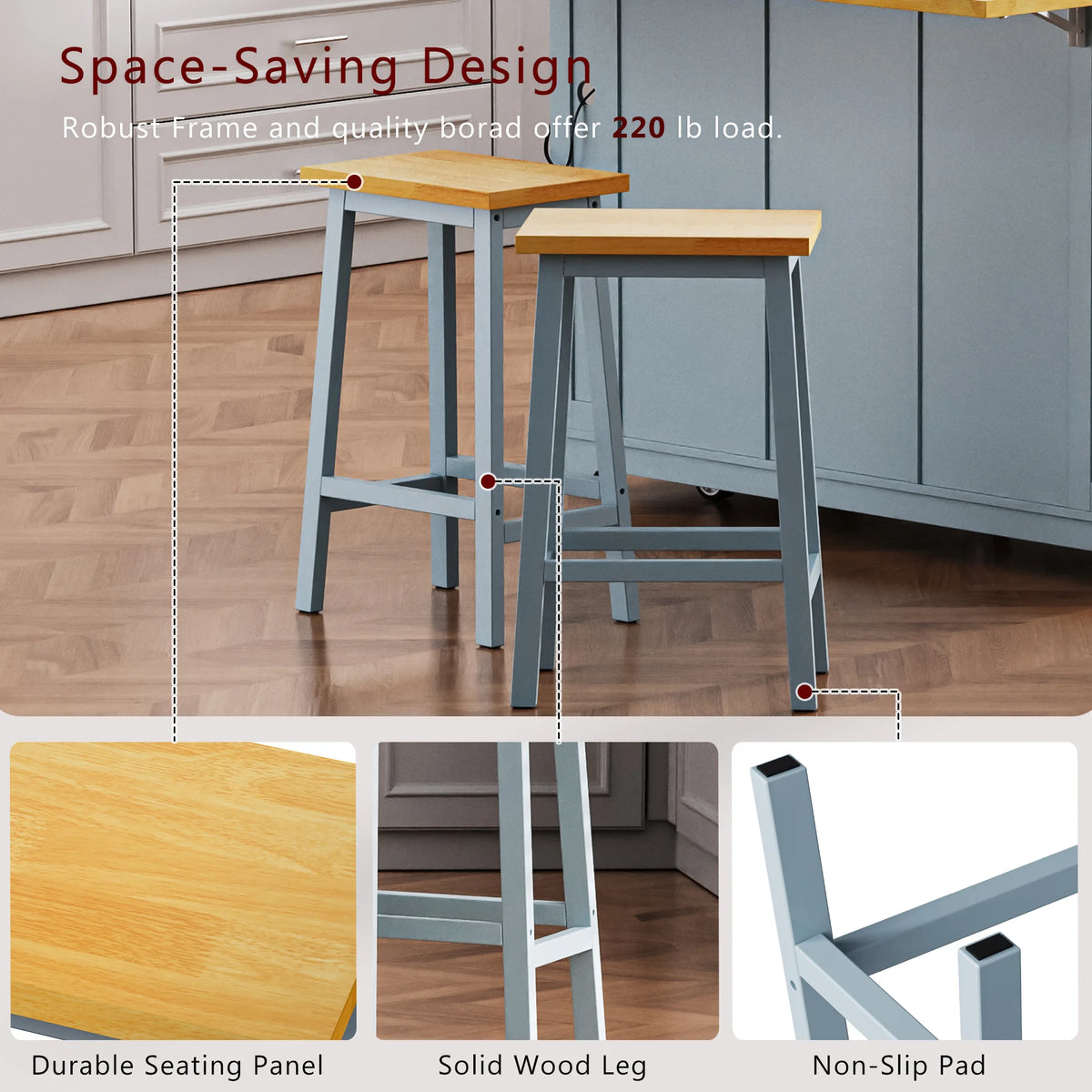 EUROCO 53" Large Kitchen Island with Drop Leaf,Kitchen Island Cart on 5 Wheels with Power Outlet,Door Internal Storage Rack and 5 Open Side Racks,Rolling Kitchen Table for Dining Room,Grey Blue