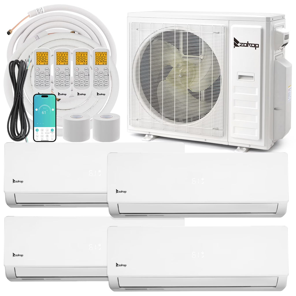 Ktaxon 2 Zone 9000 + 9000 BTU WIFI Mini Split AC/Heating System, 19 SEER2 Dual Zone 18000 BTU Ductless Split Air Conditioner with Pre-Charged Condenser, Heat Pump & 25Ft Installation Kit, 208-230V