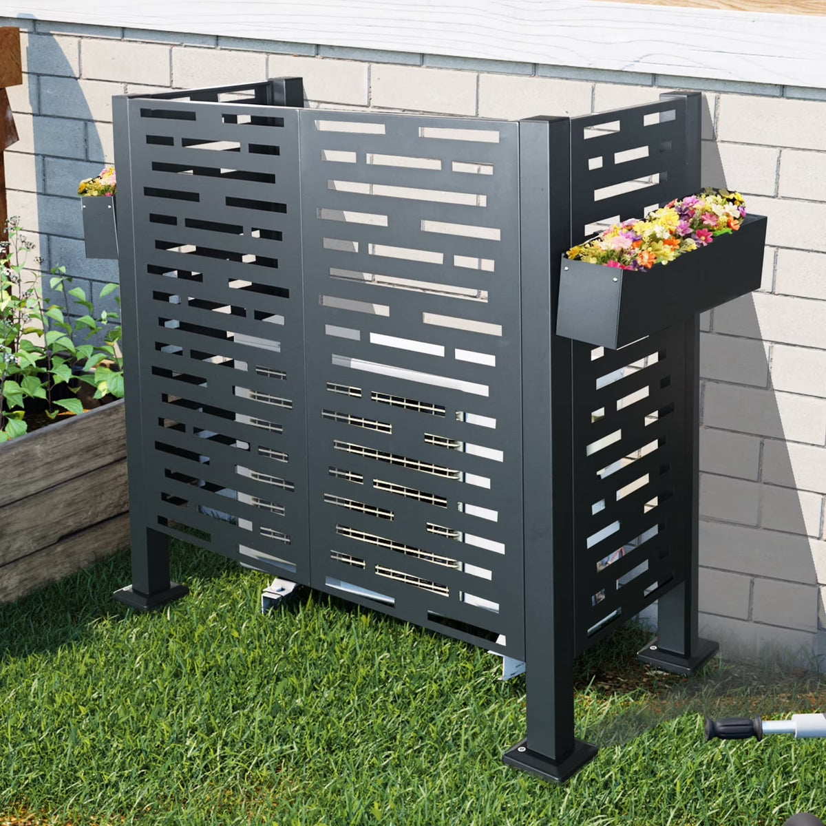Metal AC Unit Privacy Fence Cover Panel - Outdoor Air Conditioner Hide Fence for Concealing HVAC Units