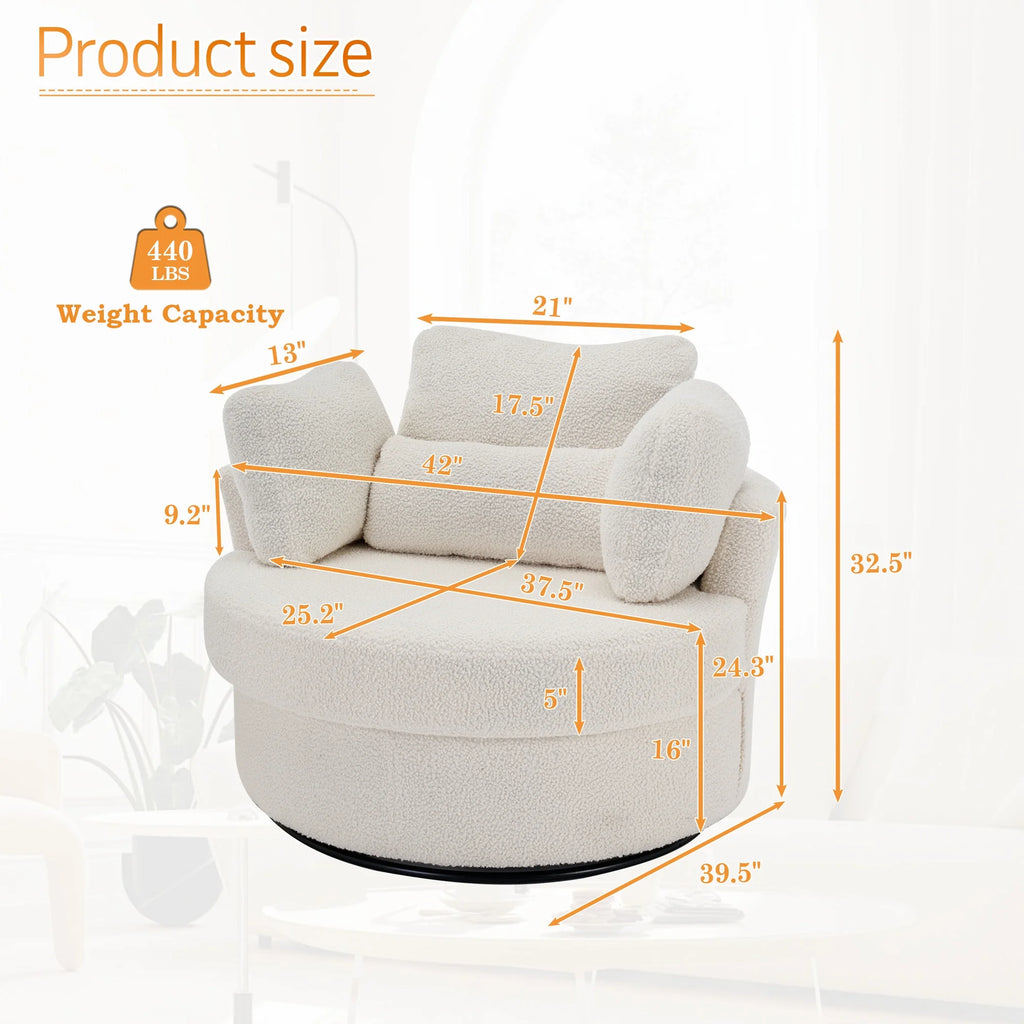 Muumblus Teddy Swivel Accent Barrel Chair, Modern Oversize Sherpa Comfy Round Reading Armchair for Living Room, Ivory