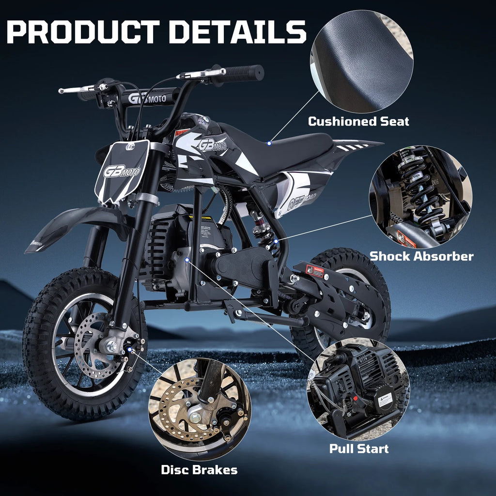 49cc Dirt Bike for Kids, Tcdjtc Gas Dirt Bike with 27 Miles Max Range, Kids Dirt Bike with 18 MPH Max Speed, Gas Powered Dirt Bike with 132 LBS Capacity, Mini Motorcycles for Kids, Gas Mini Bike