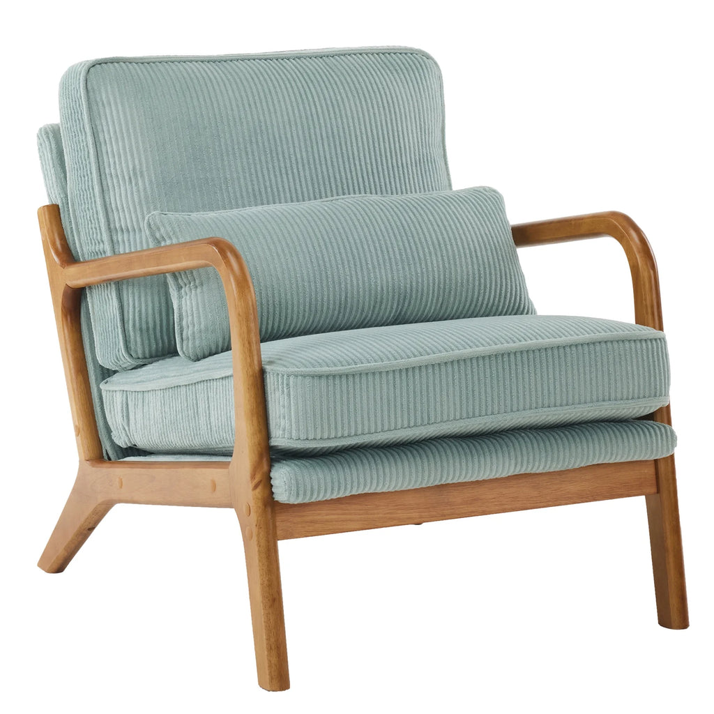 Ktaxon Accent Chair Corduroy Upholstered Armchair, Reading Club Chair with Pillow and Solid Wood Frame for Living Room Bedroom Furniture Off White