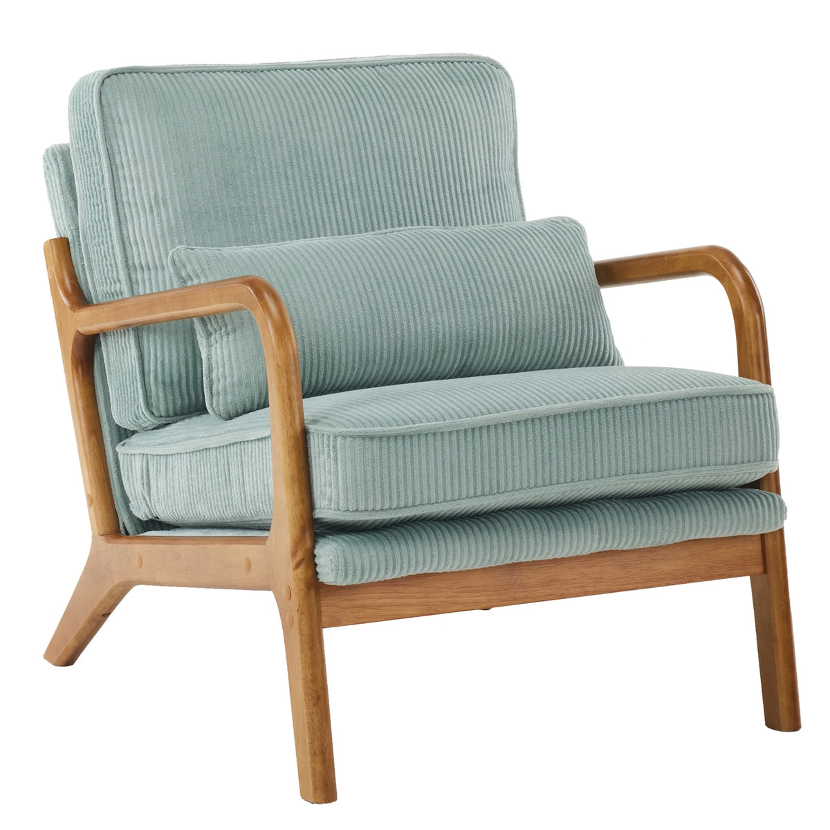 Ktaxon Accent Chair Corduroy Upholstered Armchair, Reading Club Chair with Pillow and Solid Wood Frame for Living Room Bedroom Furniture Off White