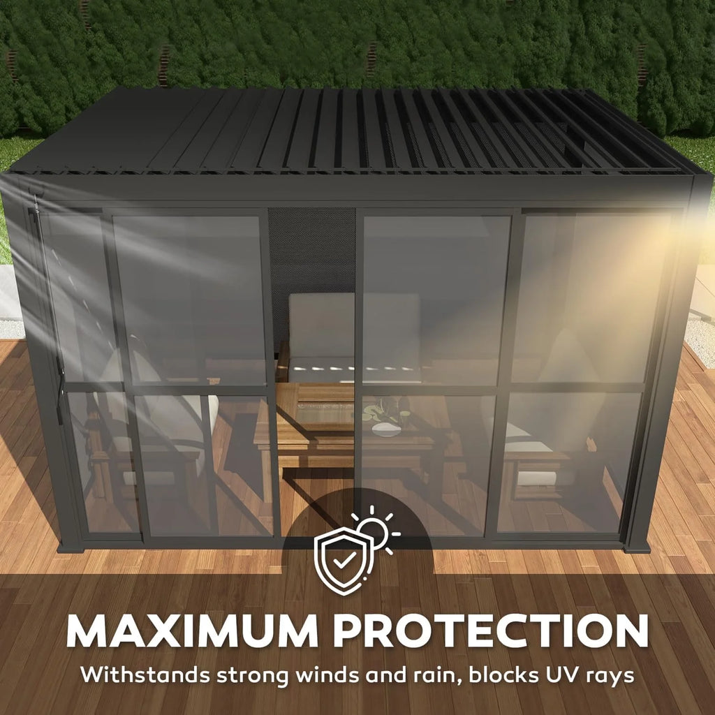 Mirador 111S Outdoor Pergola Aluminum Sliding Louver Door 13' Side, 4 Panels, Dark Grey(Not Pergola)