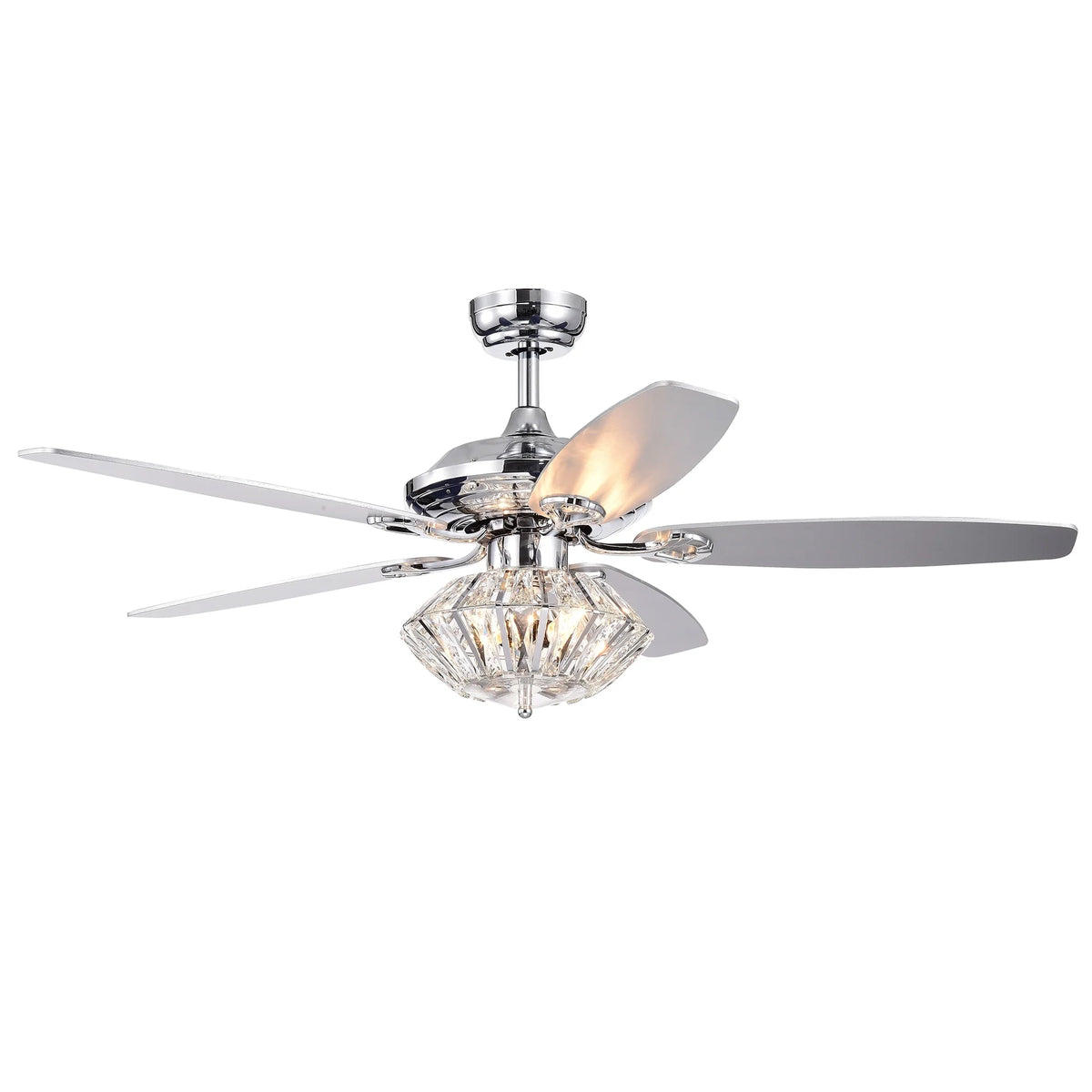 Walter Dual Lamp Chrome 52-inch Lighted Ceiling Fan w Crystal Shades (includes Remote and Light Kit)