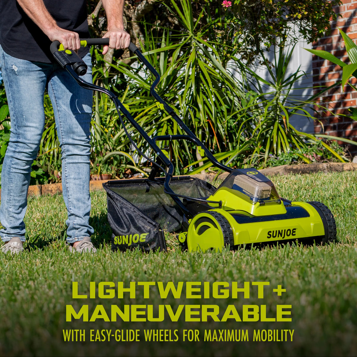 Sun Joe 24V Cordless 15-inch Push Reel Lawn Mower, 4-Position, 4.0-Ah Battery & Charger