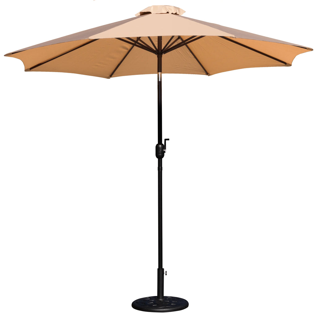 Merrick Lane Patio Umbrella with Base - 9' Tan Polyester Patio Umbrella - 30+ UV Protection - Waterproof Black Cement Base with 1.5" Diameter Aluminum Pole