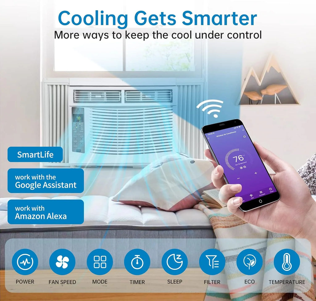 GAOMON 6000 BTU Window Air Conditioner, Cools Up to 350 Sq. Ft, Window AC Unit with Remote, 3 fan speeds, Sleep mode, Auto Restart, 24H Timer Window Air Conditioner, 115V/60Hz, White