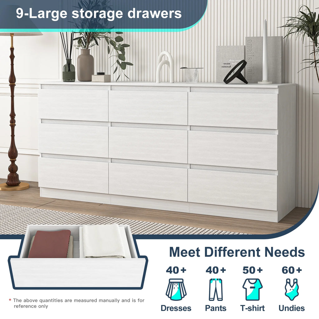 Resenkos Mid Century Modern 8 Drawer Dresser for Bedroom with Hidden Handle White