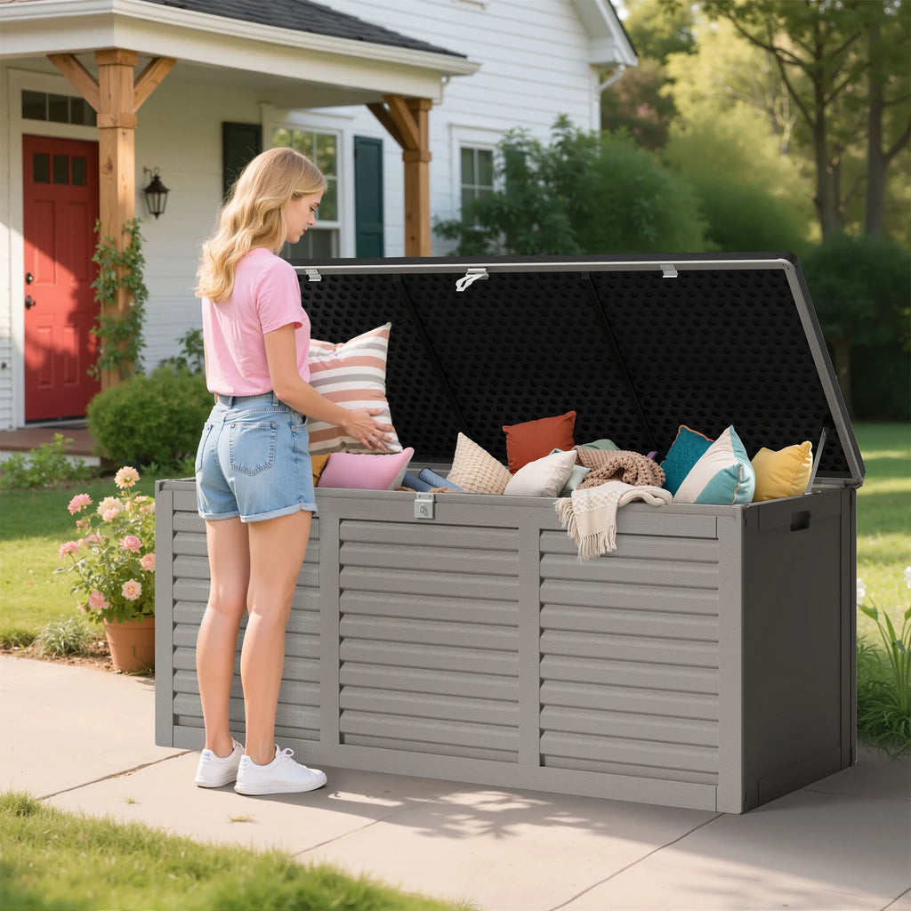 Outdoor Storage Box, 130GAL Waterproof Deck Box, Lockable Pool Patio Storage Indoor Toy Box, Outdoor Storage Bench for Porch, Max Load Weight 500LBS