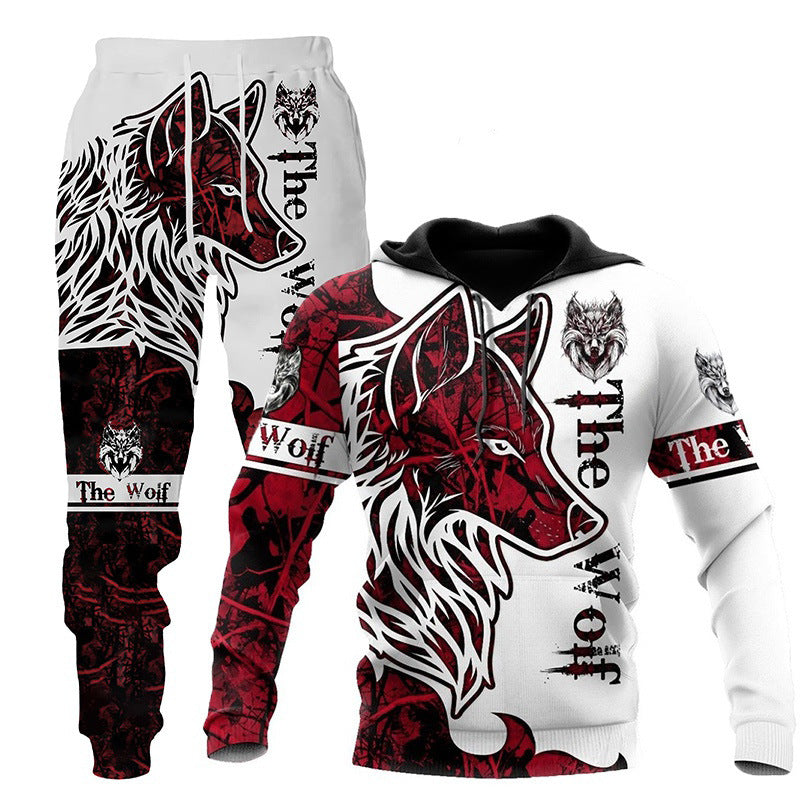 Men's 3D wolf print hooded tracksuit - Gents Desire - main view